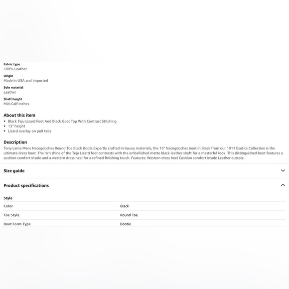 Tony Lama Men’s Nacogdoches Teju Lizard Black Leather Western Boot; Size 8.5D - Picture 16 of 16